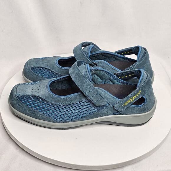 ORTHOFEET 898 Sanibel Mary Jane Sneakers Blue Suede Leather Comfort Womens 7M - Picture 1 of 7
